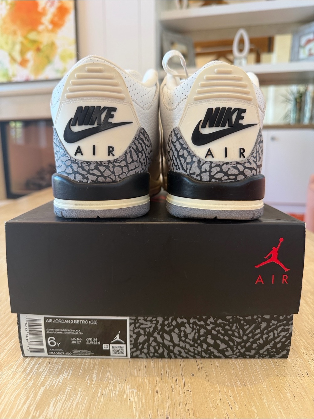 Nike Air Jordan 3 Retro Kids Sneakers - White/Black/Grey-EUC-6Y